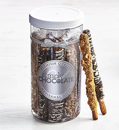 Simply Chocolate Decadent Dipped Pretzels in Jar
